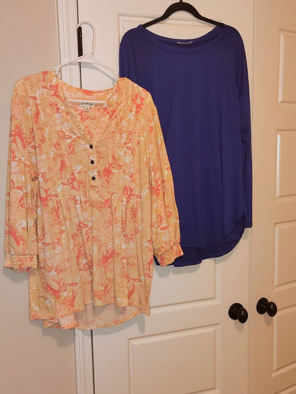 Wonderly Yellow Peach Floral Henley Tunic Top And Blue Light Weight Tunic Top